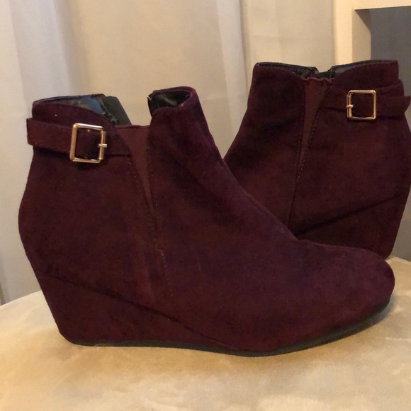 maroon wedge booties